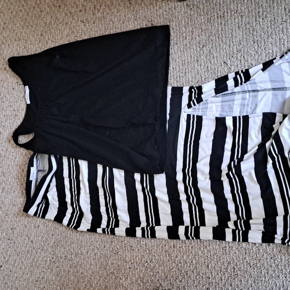 Sz M stretch polyester B/W striped Maxi skirt & black Sleeveless Top - Picture 2 of 6